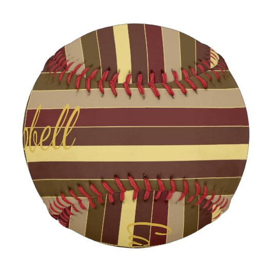 CUSTOM STRIPED MONOGRAM PATTERN BROWN GOLD RED BASEBALL (Rückseite)