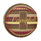 CUSTOM STRIPED MONOGRAM PATTERN BROWN GOLD RED BASEBALL (Vorderseite Links)