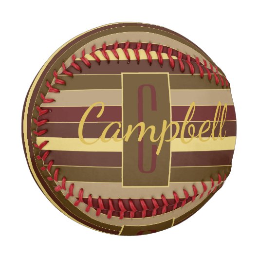 CUSTOM STRIPED MONOGRAM PATTERN BROWN GOLD RED BASEBALL (Vorderseite Links)