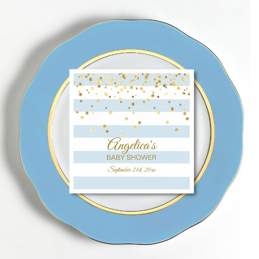 Custom Stripes Pastel Blue Gold BOY BABY Dusche Serviette