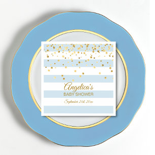 Custom Stripes Pastel Blue Gold BOY BABY Shower Serviette