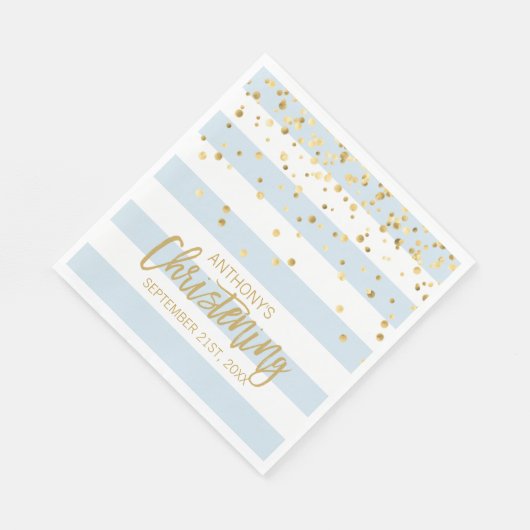 Custom Stripes Pastel Blue Gold BOY CHRISTENENING Serviette (Ecke)