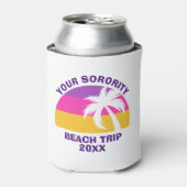 Custom Studentinnenverbindung Beach Trip Pink Palm Dosenkühler (Kanne Vorderseite)