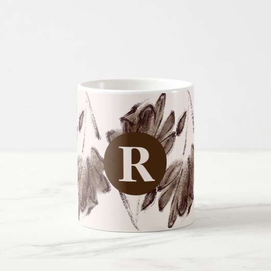 Custom Stylish Brown Watercolor Floral Mit Monogra Kaffeetasse (Mittel)