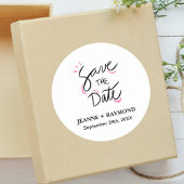Custom Stylish Calligraphy Save the Date Wedding Runder Aufkleber
