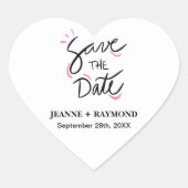 Custom Stylish Calligraphy Wedding Save the Date Herz-Aufkleber (Vorderseite)