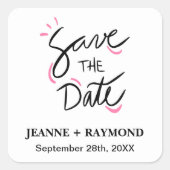 Custom Stylish Calligraphy Wedding Save the Date Quadratischer Aufkleber (Vorderseite)