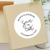 Custom Stylish Calligraphy Wedding Save the Date Runder Aufkleber