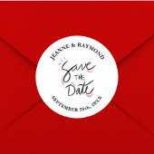 Custom Stylish Calligraphy Wedding Save the Date Runder Aufkleber