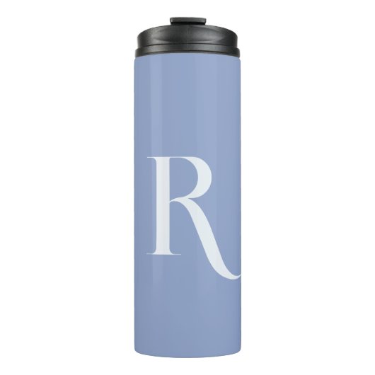 Custom Stylish Initial Name l Pastel Blue Monogram Thermosbecher (Vorderseite)