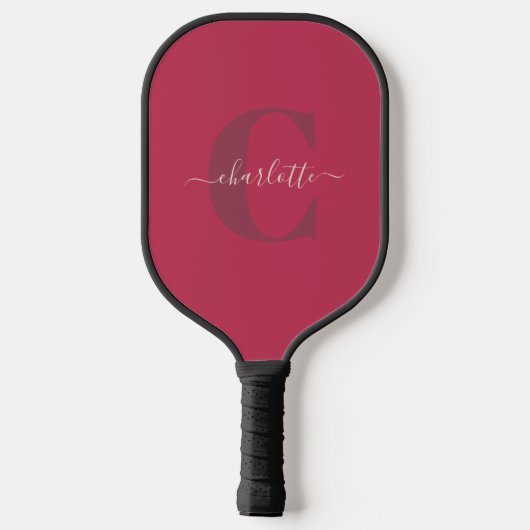 Custom Stylish Mit Monogramm Name Magenta Red Pickleball Schläger (Rückseite)