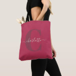 Custom Stylish Mit Monogramm Name Magenta Red Tasche<br><div class="desc">Custom Modern Mit Monogramm Name Magenta Red Tote Bag</div>