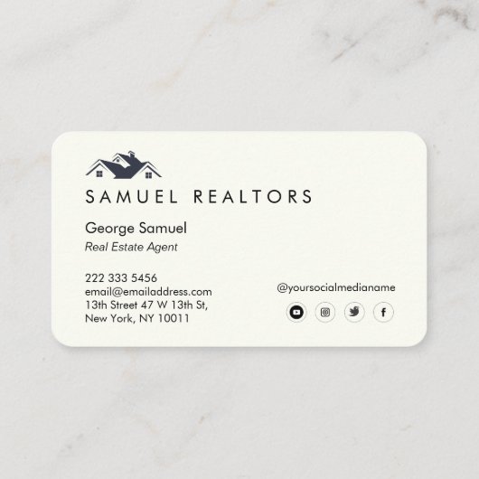 Custom Stylish Modern Real Estate Home Logo White Visitenkarte (Rückseite)