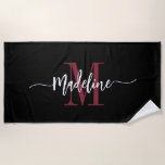 Custom Stylish Monogram Name Script Black Burgundy Strandtuch<br><div class="desc">Modernes, trendiges und stilvolles Strandtuch mit individuelle Name und Initial in einem schicken Skript-Kalligraphie-Design mit wirl Schnörkeln (Achten Sie darauf, Emoticons oder Plätze neben dem vollen Namen für Wirbel zu bleiben behalten). Das ist die burgundy und die schwarze Version. Einfache Anpassung der Größe und das Hinzufügen von mehr Text- oder...</div>