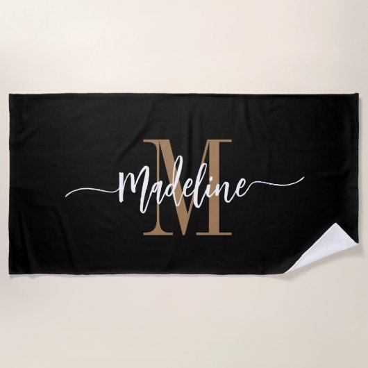 Custom Stylish Monogram Name Script Black Strandtuch (Vorderseite)