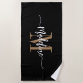 Custom Stylish Monogram Name Script Black Strandtuch (Vorderseite)