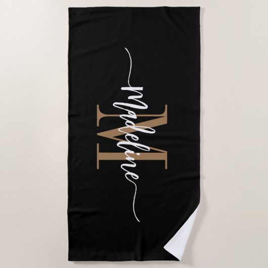 Custom Stylish Monogram Name Script Black Strandtuch (Vorderseite)