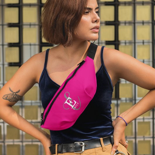 Custom Stylish Monogram Typografy Hot Pink Bauchtasche