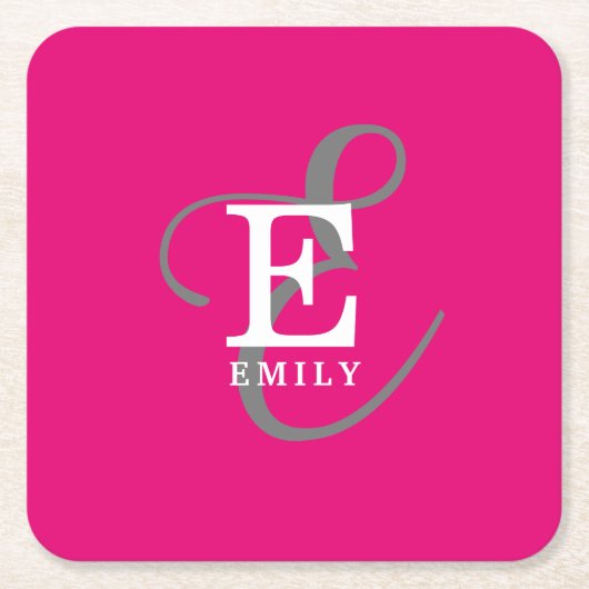 Custom Stylish Monogram Typografy Hot Pink Rechteckiger Pappuntersetzer (Vorderseite)