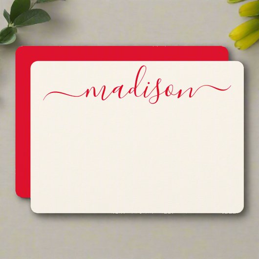 Custom Stylish Red Typografy Girly Initial Name Mitteilungskarte