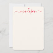 Custom Stylish Red Typografy Script Name Initial Mitteilungskarte (Vorderseite)