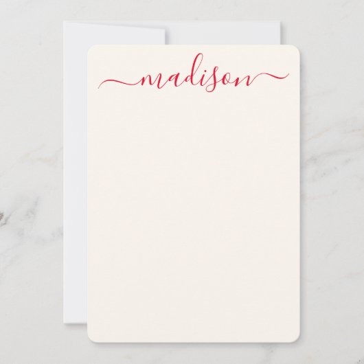 Custom Stylish Red Typografy Script Name Initial Mitteilungskarte (Vorderseite)