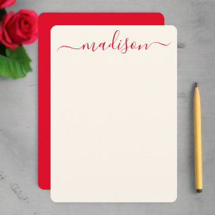 Custom Stylish Red Typografy Script Name Initial Mitteilungskarte