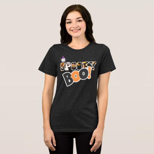 Custom Stylish Spooky Boo Halloween Tri-Blend Shirt (Vorderseite voll)