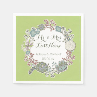 Custom Succulent Wreath Wedding Paper Napkins Serviette