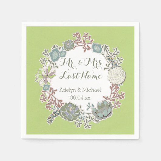 Custom Succulent Wreath Wedding Paper Napkins Serviette (Vorderseite)