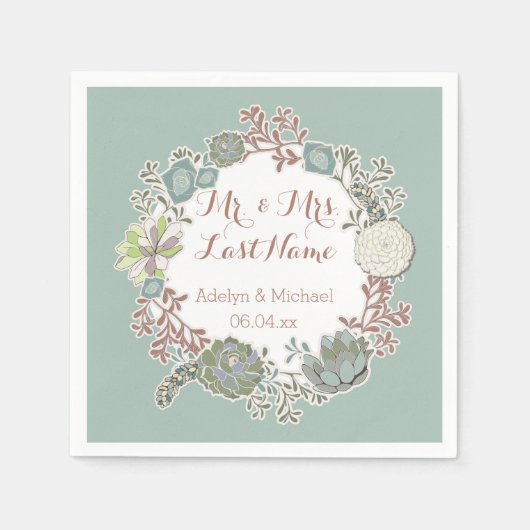 Custom Succulent Wreath Wedding Paper Napkins Serviette (Vorderseite)