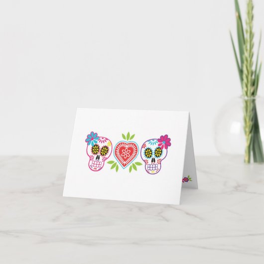 Custom Sugar Skulls and Flowers Note Card Karte (Vorderseite)