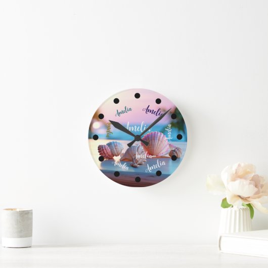 Custom Summer Beach Elegant Runde Wanduhr (Zuhause)