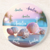 Custom Summer Beach Eleganter Sandstone Getränkeuntersetzer (Vorne)