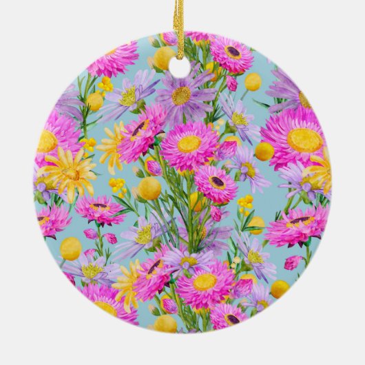 Custom Summer Hütte Garden Blue Keramik Ornament (Hinten)