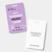 Custom Summer Music Camp Lehrer-ID-Abzeichen Ausweis (Vorder- & Rückseite)