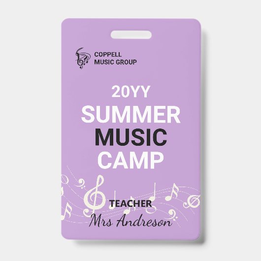Custom Summer Music Camp Lehrer-ID-Abzeichen Ausweis (Vorderseite)