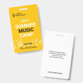 Custom Summer Music Camp Lehrer-ID-Abzeichen Ausweis (Vorder- & Rückseite)