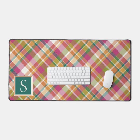 Custom Summer Orange Pink Aquamarin Green Karierte Schreibtischunterlage (Tastatur & Maus)