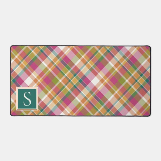 Custom Summer Orange Pink Aquamarin Green Karierte Schreibtischunterlage (Vorderseite)