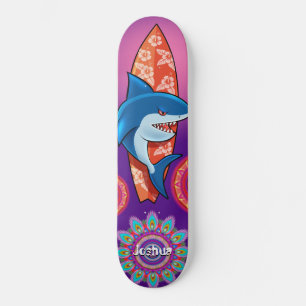 Custom Summer shark surf mandala Skateboard