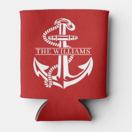Custom Summerry White Nautical Anchor on Dark Red Dosenkühler