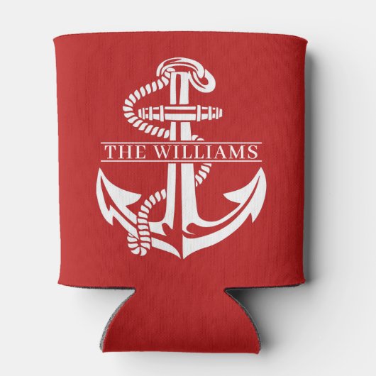 Custom Summerry White Nautical Anchor on Dark Red Dosenkühler (Rückseite)