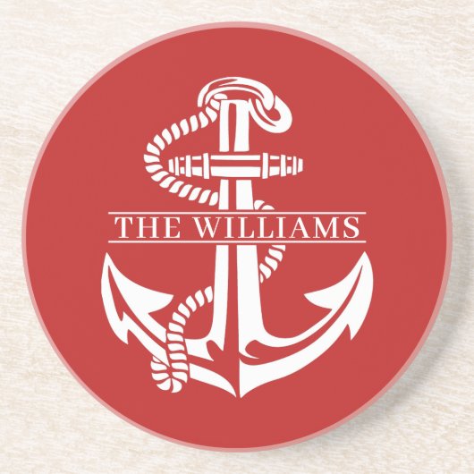 Custom Summerry White Nautical Anchor on Dark Red Getränkeuntersetzer (Vorne)