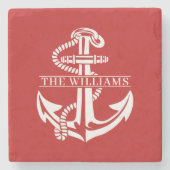 Custom Summerry White Nautical Anchor on Dark Red Steinuntersetzer (Vorderseite)