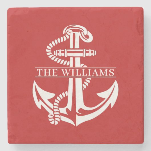 Custom Summerry White Nautical Anchor on Dark Red Steinuntersetzer (Vorderseite)