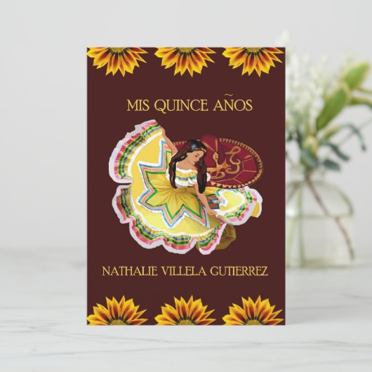 Custom Sunflower Quinceanera Einladungen (Stehend Vorderseite)