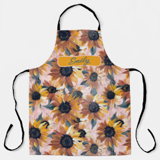 Custom Sunflower Watercolor - Artistic Floral Desi Schürze