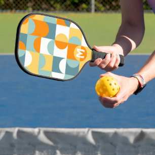 Custom Sunny Orange Aquamarin Blue Retro Art Muste Pickleball Schläger