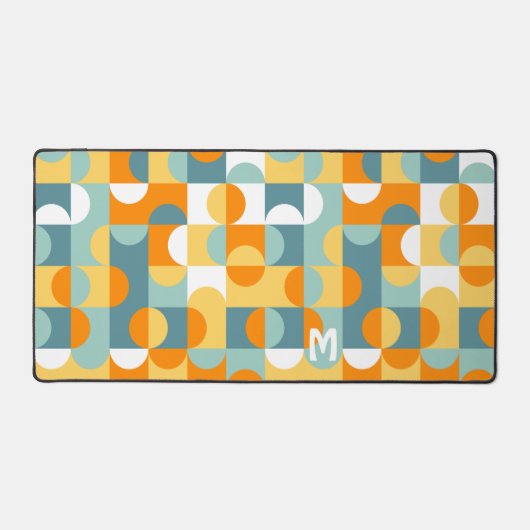 Custom Sunny Orange Aquamarin Blue Retro Art Muste Schreibtischunterlage (Vorderseite)